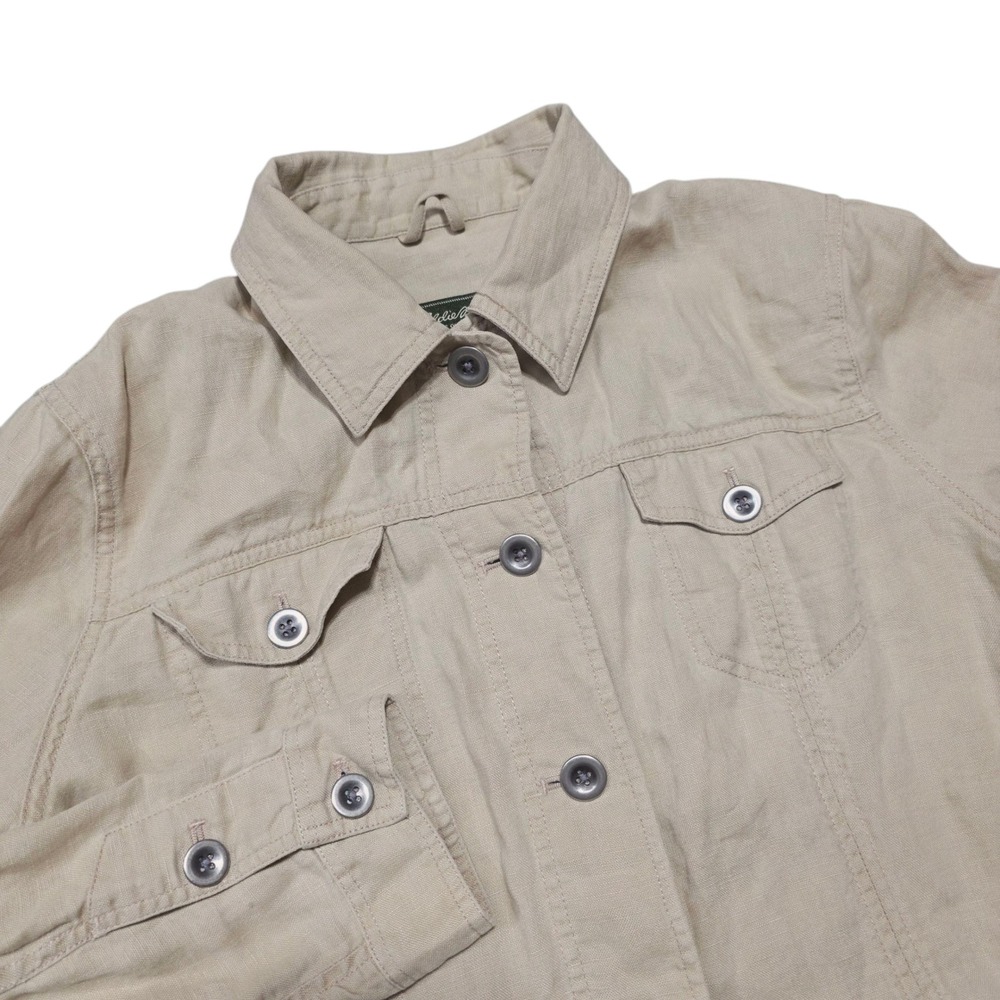 Eddie Bauer Womens Linen Jacket Button Front 4 Pocket Collared Tan Casual